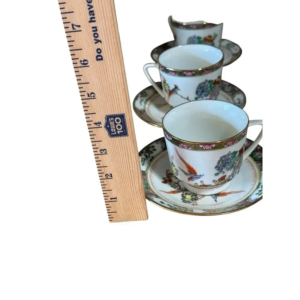 Vintage Chinese Porcelain Painting Tea Set, Hand Painted Birds & Flowers,